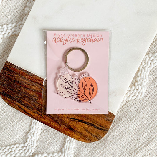 Pink Leaves Keychain 1.75" x1.75"